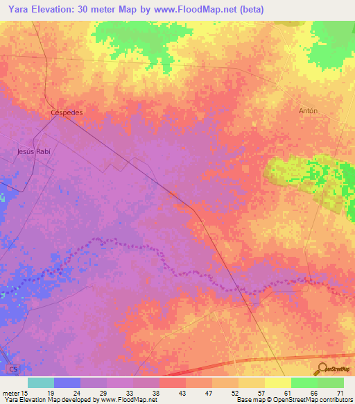 Yara,Cuba Elevation Map