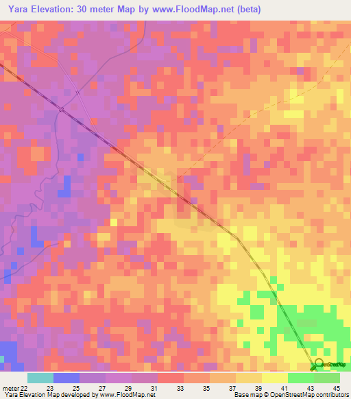 Yara,Cuba Elevation Map