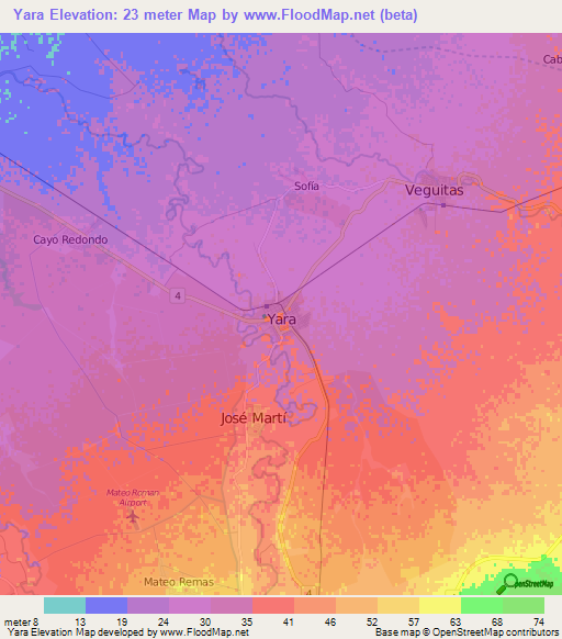 Yara,Cuba Elevation Map