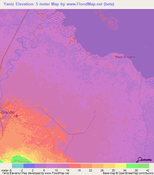 Yaniz,Cuba Elevation Map