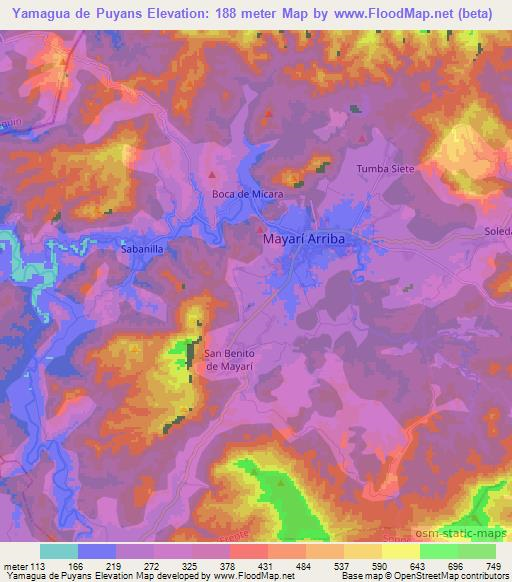 Yamagua de Puyans,Cuba Elevation Map