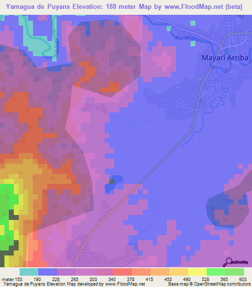 Yamagua de Puyans,Cuba Elevation Map