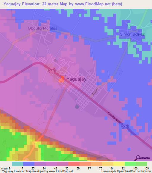 Yaguajay,Cuba Elevation Map