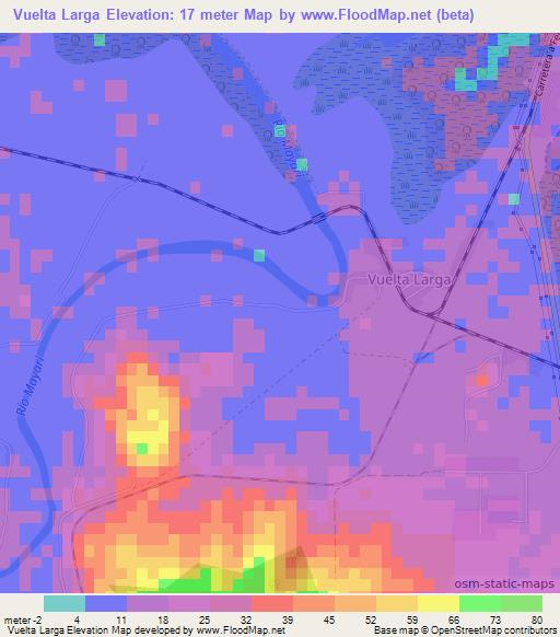 Vuelta Larga,Cuba Elevation Map
