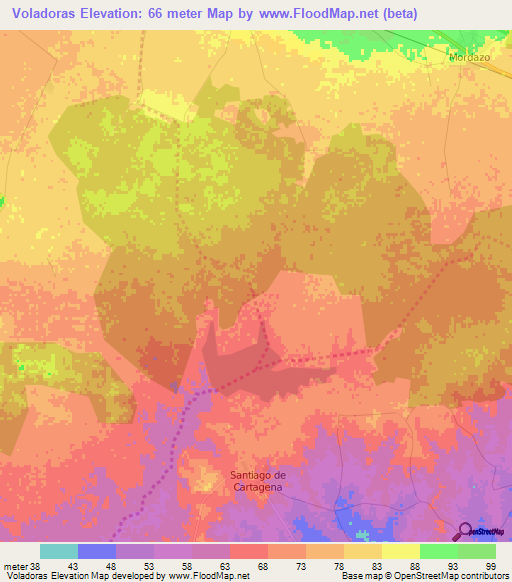 Voladoras,Cuba Elevation Map