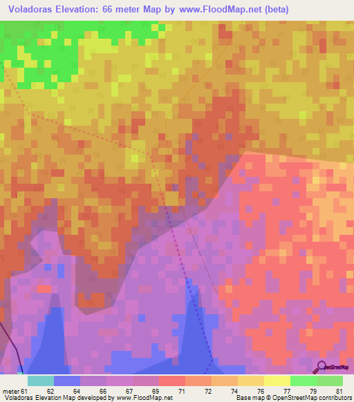 Voladoras,Cuba Elevation Map