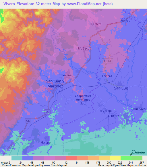 Vivero,Cuba Elevation Map