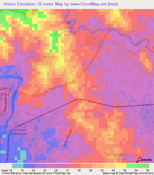 Vivero,Cuba Elevation Map