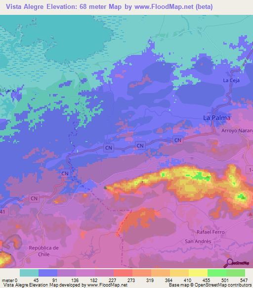 Vista Alegre,Cuba Elevation Map