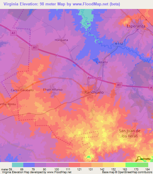 Virginia,Cuba Elevation Map