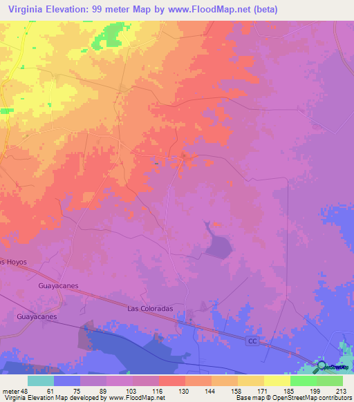 Virginia,Cuba Elevation Map