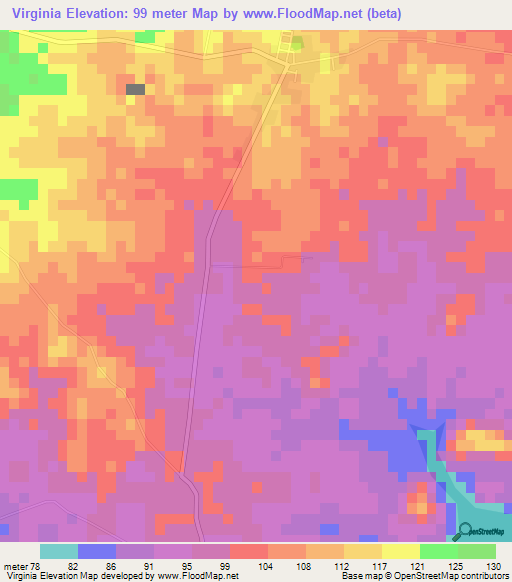 Virginia,Cuba Elevation Map
