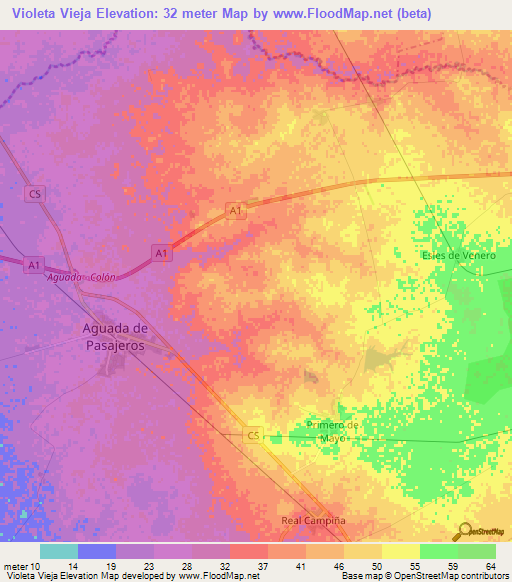 Violeta Vieja,Cuba Elevation Map