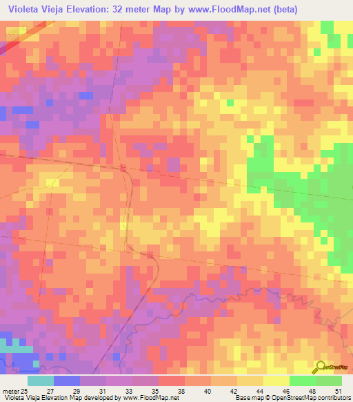 Violeta Vieja,Cuba Elevation Map