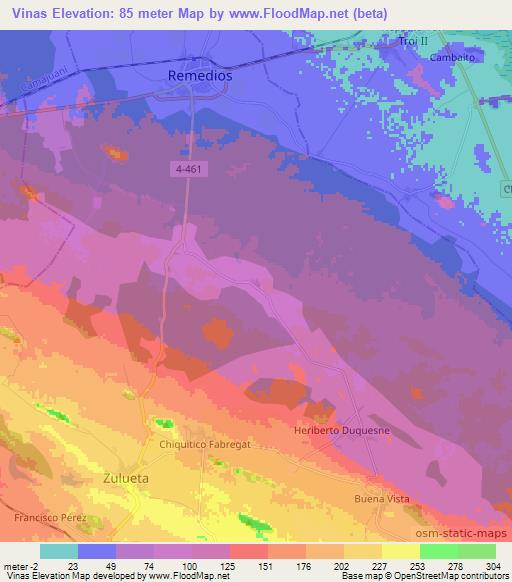 Vinas,Cuba Elevation Map