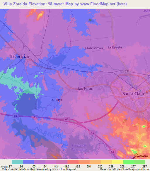Villa Zoraida,Cuba Elevation Map