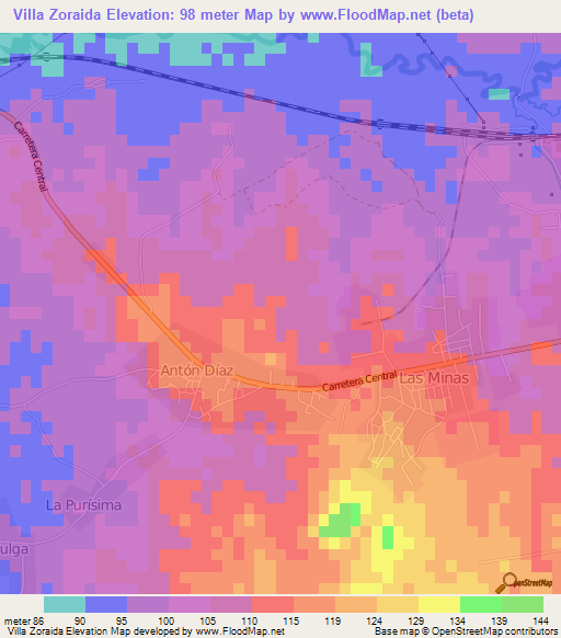 Villa Zoraida,Cuba Elevation Map