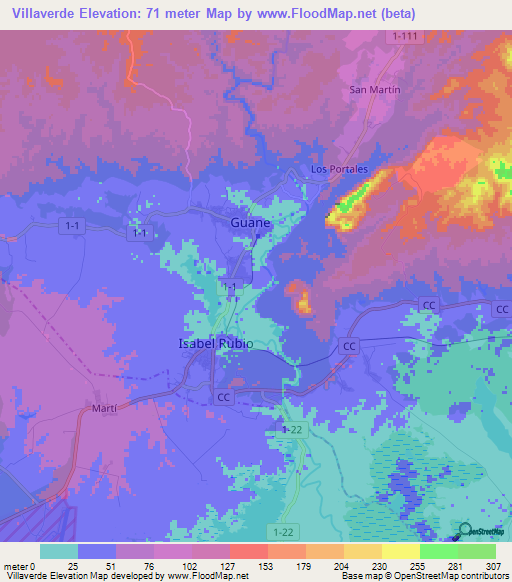 Villaverde,Cuba Elevation Map