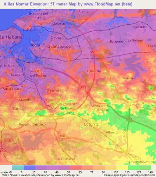 Villas Nomar,Cuba Elevation Map