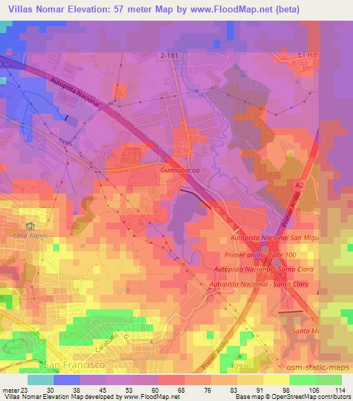 Villas Nomar,Cuba Elevation Map
