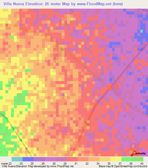 Villa Nueva,Cuba Elevation Map