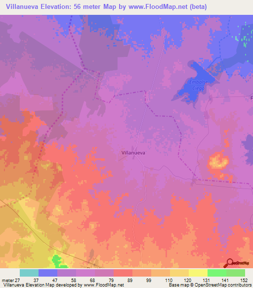Villanueva,Cuba Elevation Map