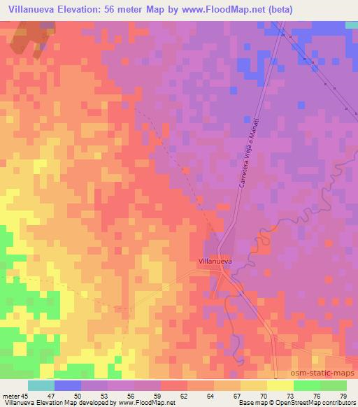 Villanueva,Cuba Elevation Map