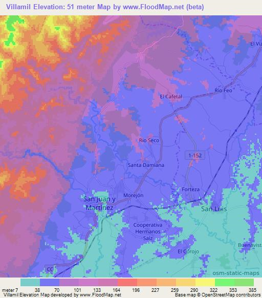 Villamil,Cuba Elevation Map