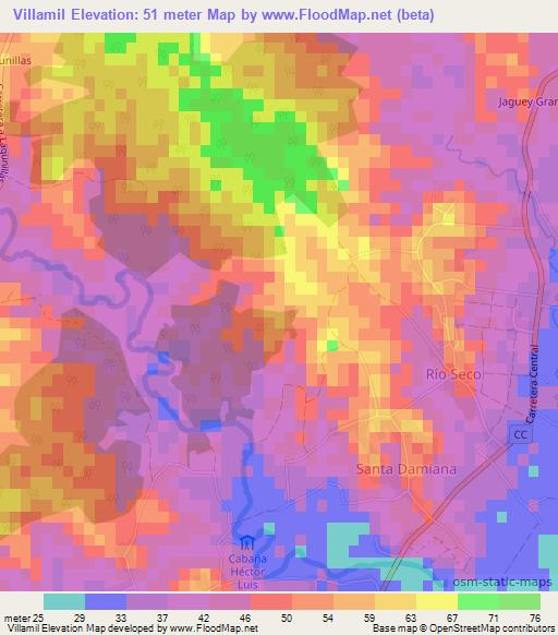 Villamil,Cuba Elevation Map