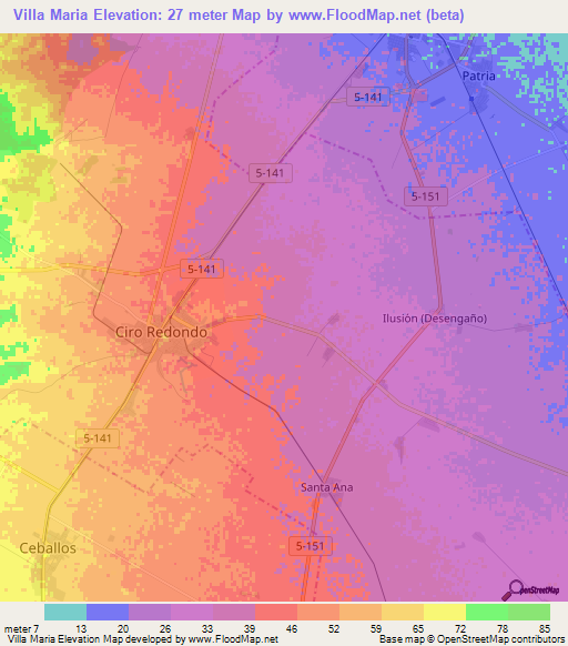 Villa Maria,Cuba Elevation Map