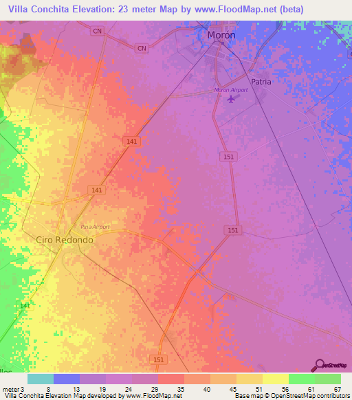 Villa Conchita,Cuba Elevation Map