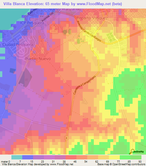 Villa Blanca,Cuba Elevation Map