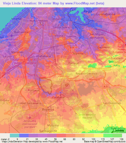 Vieja Linda,Cuba Elevation Map