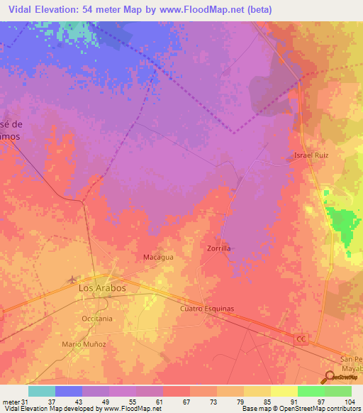 Vidal,Cuba Elevation Map