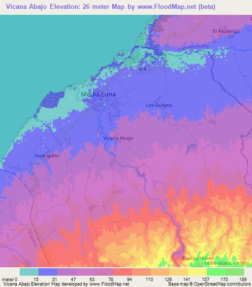 Vicana Abajo,Cuba Elevation Map