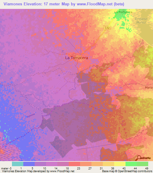 Viamones,Cuba Elevation Map