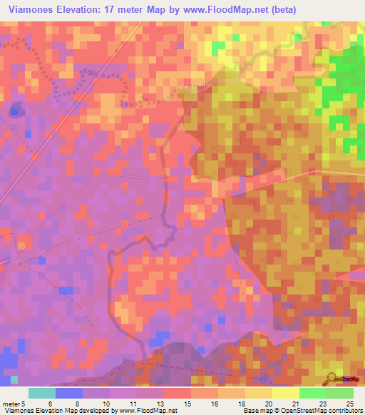 Viamones,Cuba Elevation Map