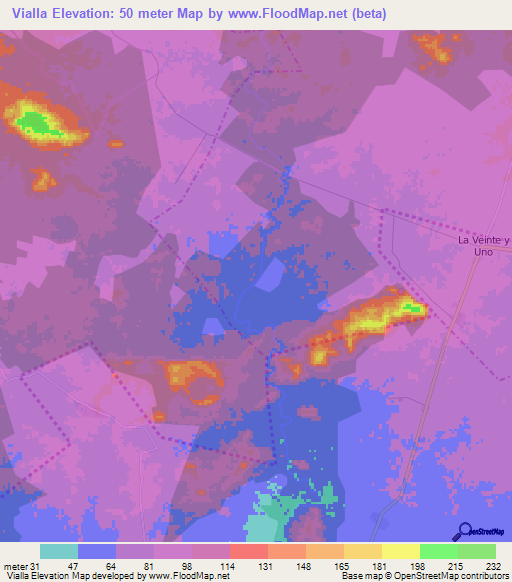 Vialla,Cuba Elevation Map
