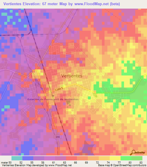 Vertientes,Cuba Elevation Map