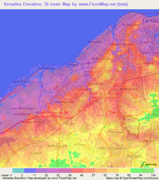 Versalles,Cuba Elevation Map