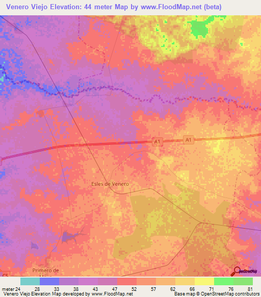 Venero Viejo,Cuba Elevation Map