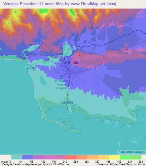 Venegas,Cuba Elevation Map