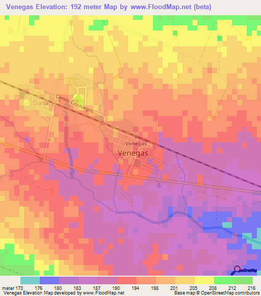 Venegas,Cuba Elevation Map