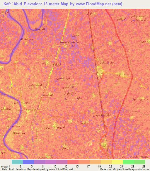 Kafr `Abid,Egypt Elevation Map