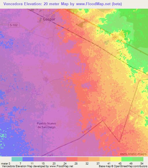 Vencedora,Cuba Elevation Map