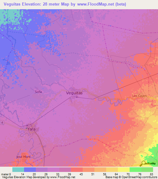 Veguitas,Cuba Elevation Map