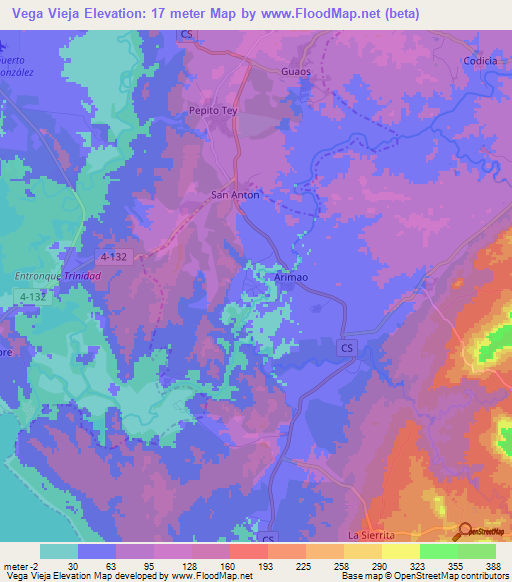 Vega Vieja,Cuba Elevation Map