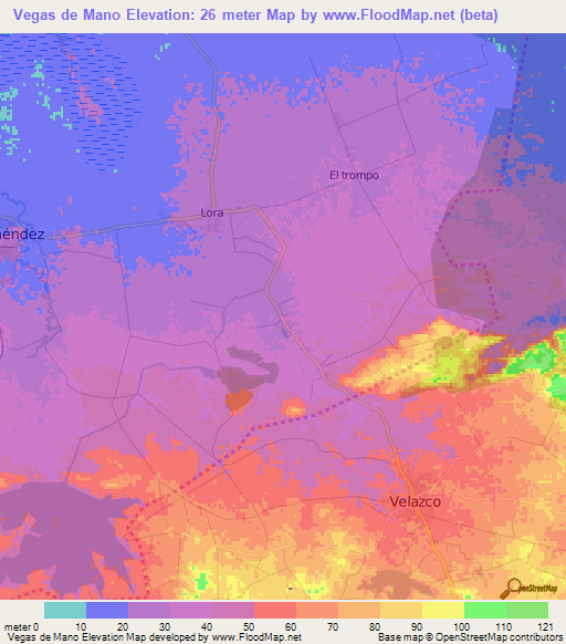 Vegas de Mano,Cuba Elevation Map
