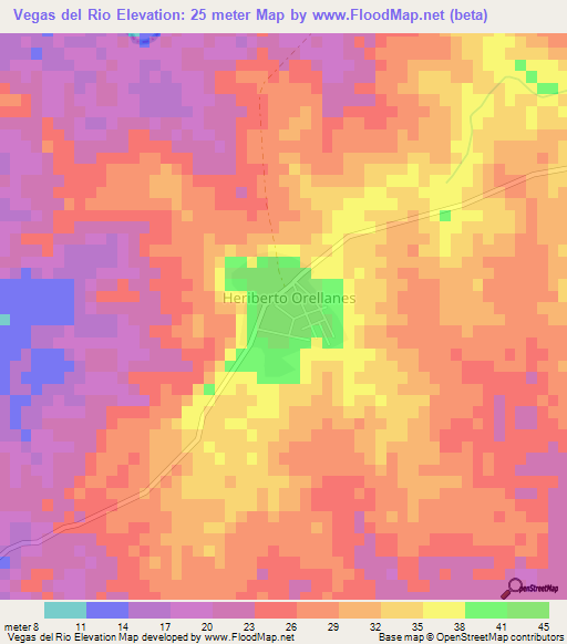 Vegas del Rio,Cuba Elevation Map