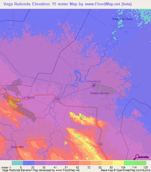 Vega Redonda,Cuba Elevation Map